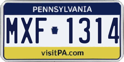 PA license plate MXF1314