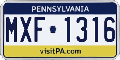 PA license plate MXF1316