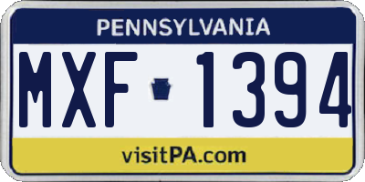 PA license plate MXF1394