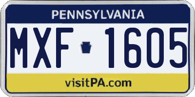 PA license plate MXF1605