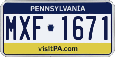 PA license plate MXF1671