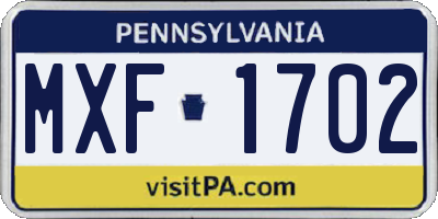PA license plate MXF1702