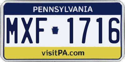 PA license plate MXF1716