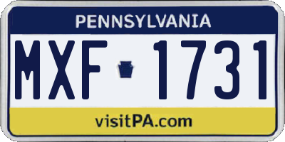 PA license plate MXF1731