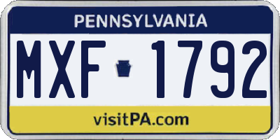 PA license plate MXF1792