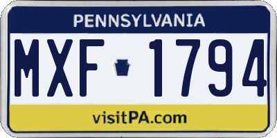 PA license plate MXF1794