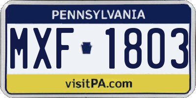 PA license plate MXF1803