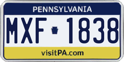 PA license plate MXF1838
