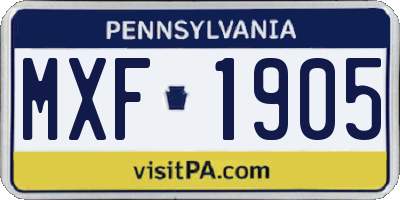 PA license plate MXF1905
