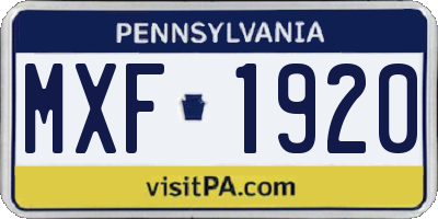 PA license plate MXF1920