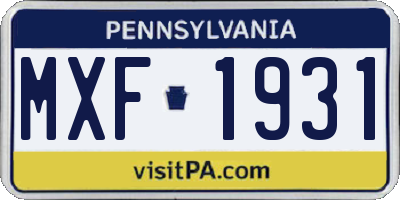 PA license plate MXF1931
