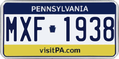 PA license plate MXF1938