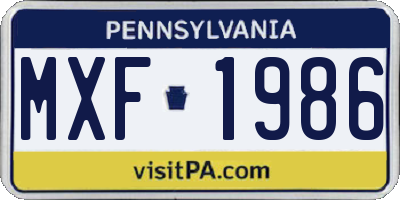 PA license plate MXF1986