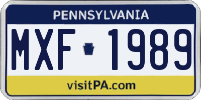 PA license plate MXF1989