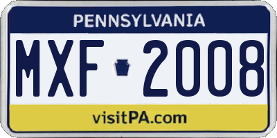 PA license plate MXF2008