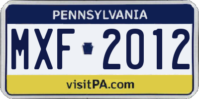 PA license plate MXF2012