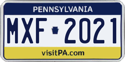 PA license plate MXF2021