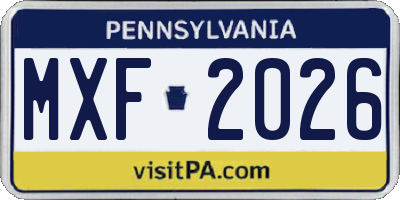 PA license plate MXF2026