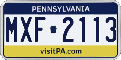 PA license plate MXF2113