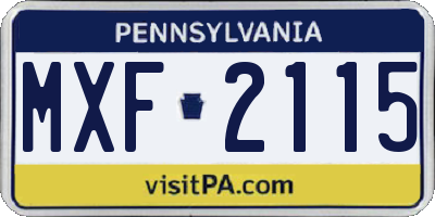PA license plate MXF2115