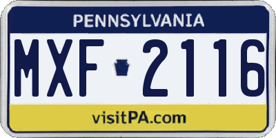 PA license plate MXF2116