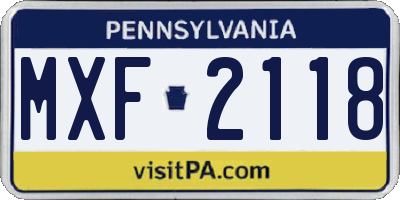 PA license plate MXF2118