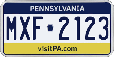 PA license plate MXF2123