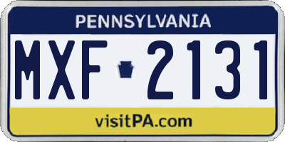 PA license plate MXF2131
