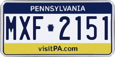 PA license plate MXF2151