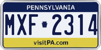PA license plate MXF2314