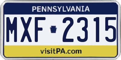 PA license plate MXF2315