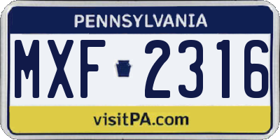 PA license plate MXF2316