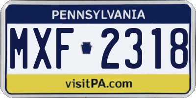 PA license plate MXF2318