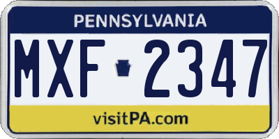 PA license plate MXF2347