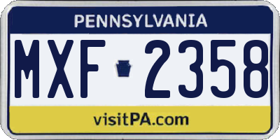 PA license plate MXF2358
