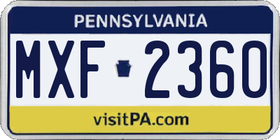 PA license plate MXF2360
