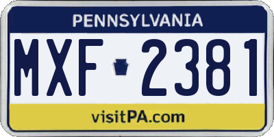 PA license plate MXF2381