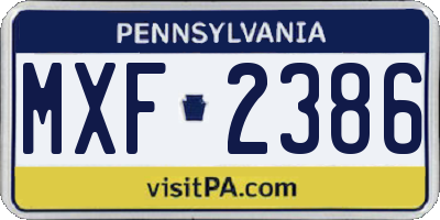 PA license plate MXF2386