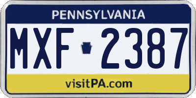 PA license plate MXF2387