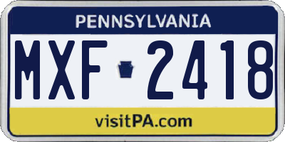 PA license plate MXF2418