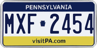 PA license plate MXF2454