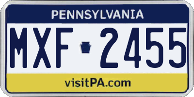 PA license plate MXF2455