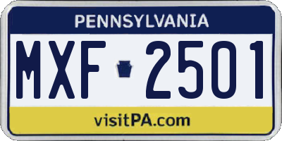PA license plate MXF2501