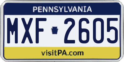 PA license plate MXF2605
