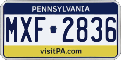 PA license plate MXF2836