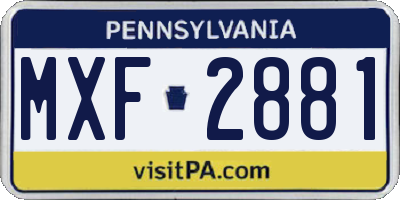 PA license plate MXF2881
