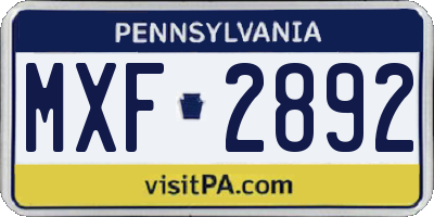 PA license plate MXF2892
