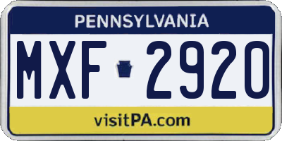 PA license plate MXF2920