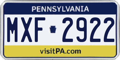 PA license plate MXF2922