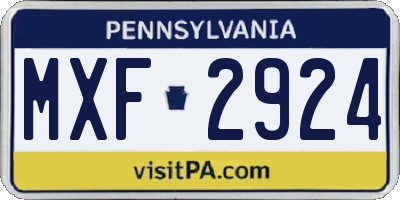 PA license plate MXF2924